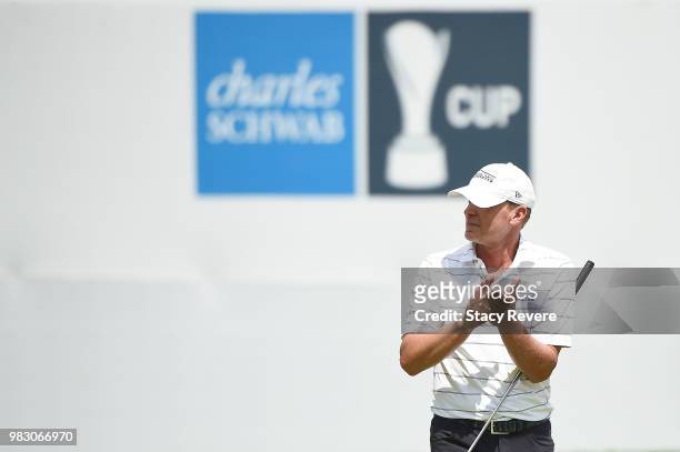 Steve Stricker walks across the 18th green during the third and final round of the American Family Championship at University Ridge Golf Course on...