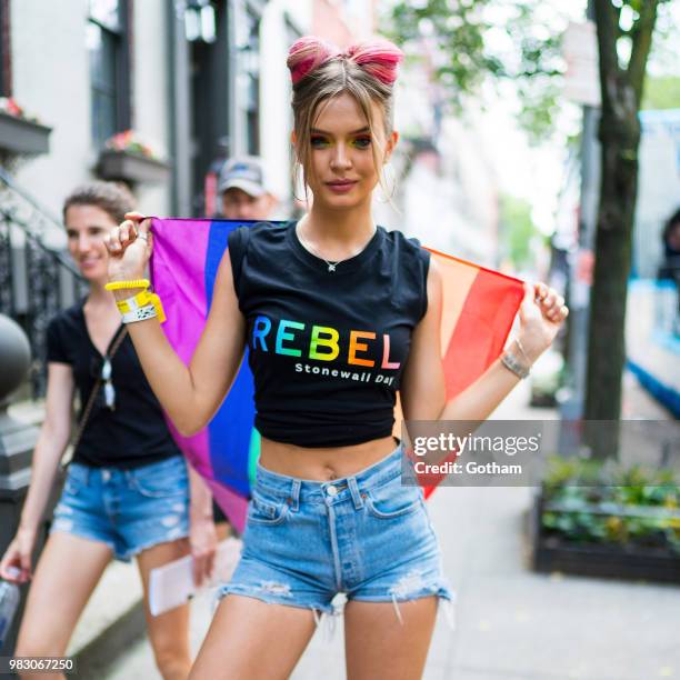 Josephine Skriver attends the 2018 New York City Pride March on June 24, 2018 in New York City.