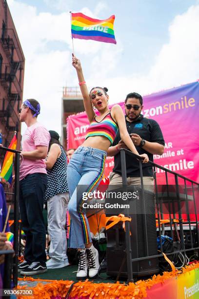 Victoria Justice attends the 2018 New York City Pride March on June 24, 2018 in New York City.