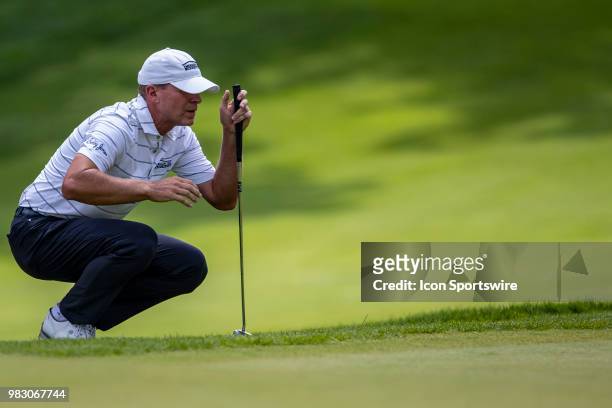 Steve Stricker lines up a birdie putt attempt during American Family Insurance Championship on June 24th, 2018 at the University Ridge Golf Course in...