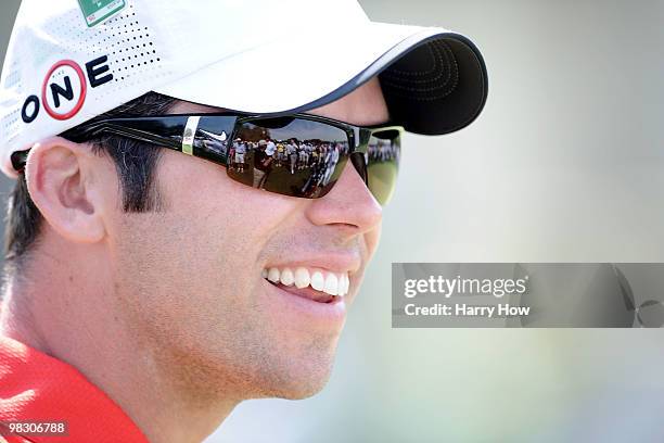 Paul Casey of England waits on a green during a practice round prior to the 2010 Masters Tournament at Augusta National Golf Club on April 7, 2010 in...