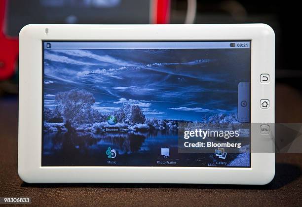 Hikari iFrame tablet computer sits on display at Broadcom Corp.'s offices in San Francisco, California, U.S., on Tuesday, April 6, 2010. Broadcom's...