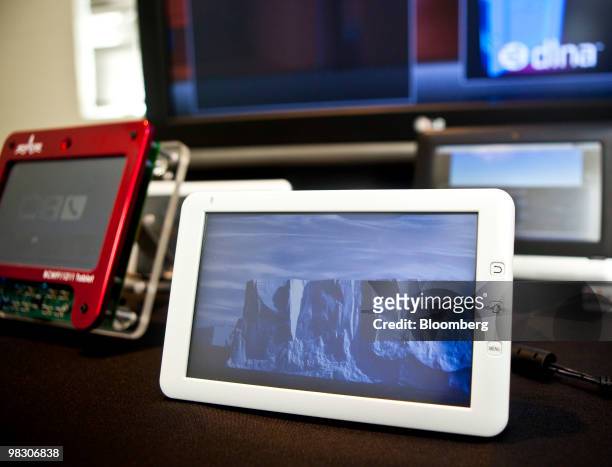 Hikari iFrame tablet computer sits on display at Broadcom Corp.'s offices in San Francisco, California, U.S., on Tuesday, April 6, 2010. Broadcom's...