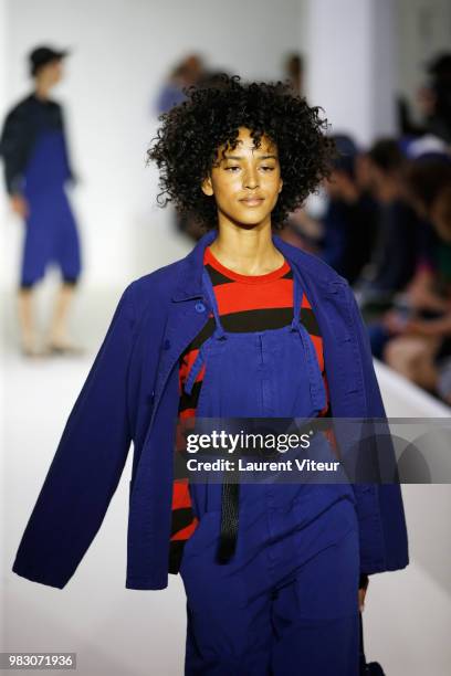 Model walks the runway during the Agnes B. Menswear Spring/Summer 2019 show as part of Paris Fashion Week on June 24, 2018 in Paris, France.