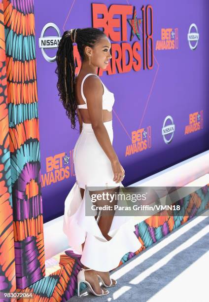 Logan Browning attends the 2018 BET Awards at Microsoft Theater on June 24, 2018 in Los Angeles, California.