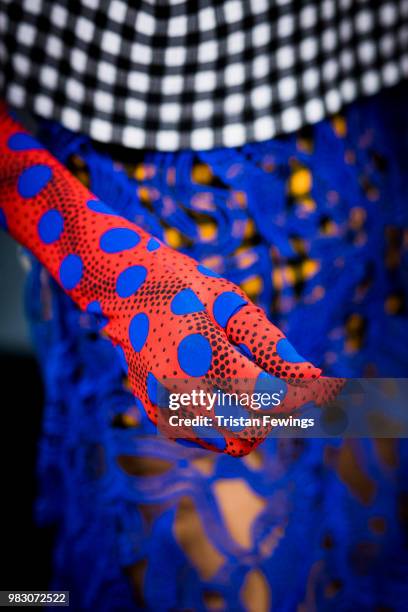 Model poses backstage prior the Kenzo Menswear Spring Summer 2019 show as part of Paris Fashion Week on June 24, 2018 in Paris, France.