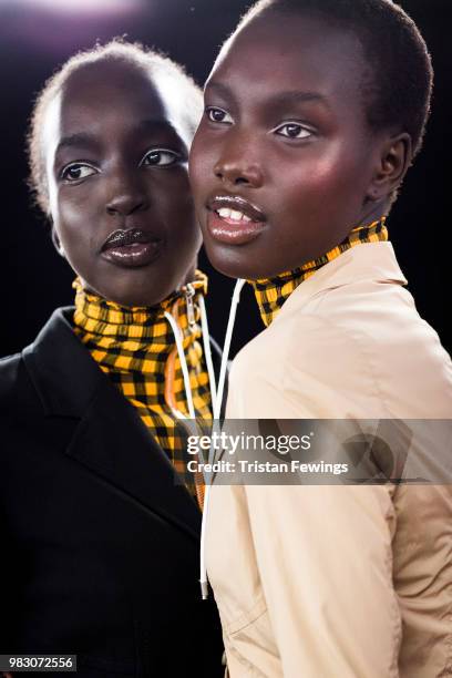 Models pose backstage prior the Kenzo Menswear Spring Summer 2019 show as part of Paris Fashion Week on June 24, 2018 in Paris, France.