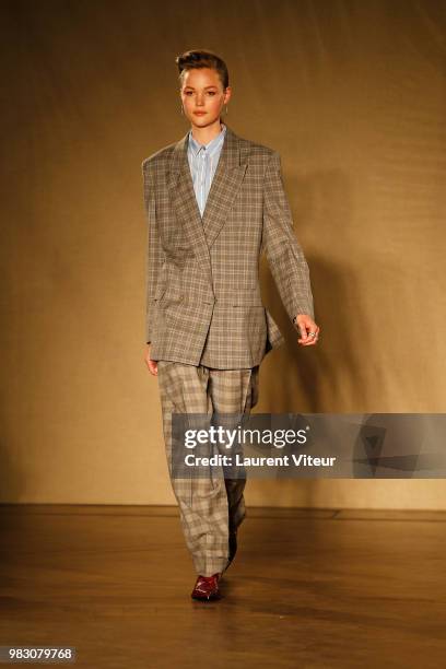 Model walks the runway during the Paul Smith Menswear Spring/Summer 2019 show as part of Paris Fashion Week on June 24, 2018 in Paris, France.