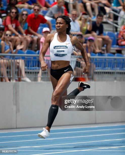 Phyllis Francis runs in the semifinal of the Womens 200 Meter during day 4 of the 2018 USATF Outdoor Championships at Drake Stadium on June 24, 2018...