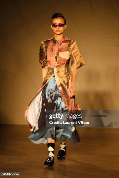 Model walks the runway during the Paul Smith Menswear Spring/Summer 2019 show as part of Paris Fashion Week on June 24, 2018 in Paris, France.