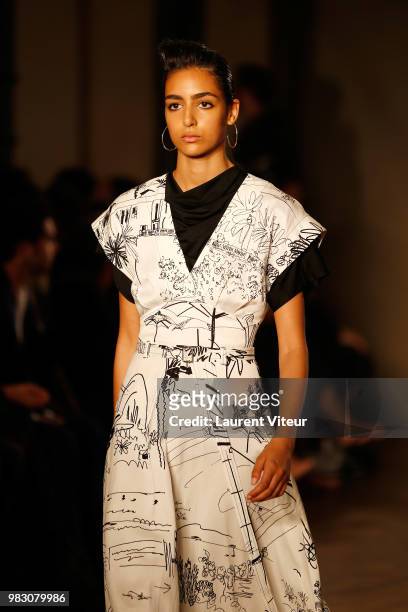 Model walks the runway during the Paul Smith Menswear Spring/Summer 2019 show as part of Paris Fashion Week on June 24, 2018 in Paris, France.