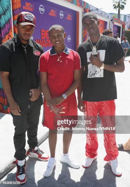 Kai Cash, Bay Swag, and Christian Combs attend the 2018 BET Awards at Microsoft Theater on June 24, 2018 in Los Angeles, California.