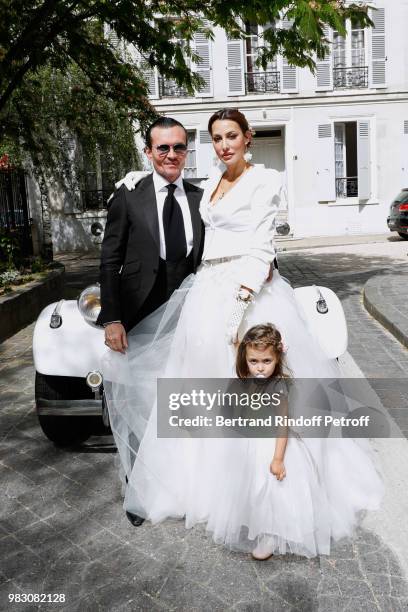 Wedding of the Smalto Stylist Franck Boclet with Solenne, here with her daughter Scarlette, at Saint Alexander Nevsky Cathedral on June 24, 2018 in...