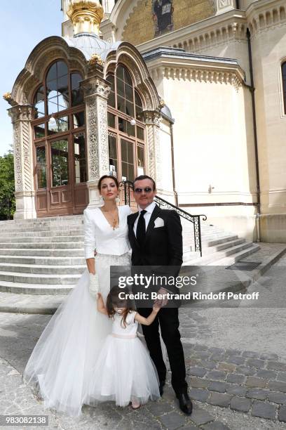 Wedding of the Smalto Stylist Franck Boclet with Solenne, here with her daughter Scarlette, at Saint Alexander Nevsky Cathedral on June 24, 2018 in...