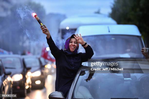 Erdogan's supporters celebrate outside the AK party headquarters on June 24, 2018 in Istanbul, Turkey. Turkey's President Recep Tayyip Erdogan has...