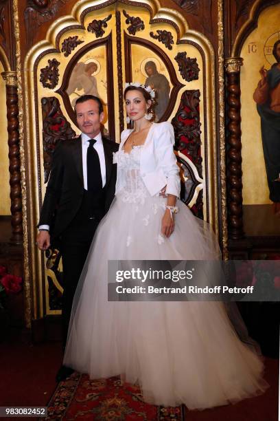 Wedding of the Smalto Stylist Franck Boclet with Solenne in the Crypt of the Saint Alexander Nevsky Cathedral on June 24, 2018 in Paris, France.