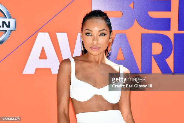 Logan Browning attends the 2018 BET Awards at Microsoft Theater on June 24, 2018 in Los Angeles, California.