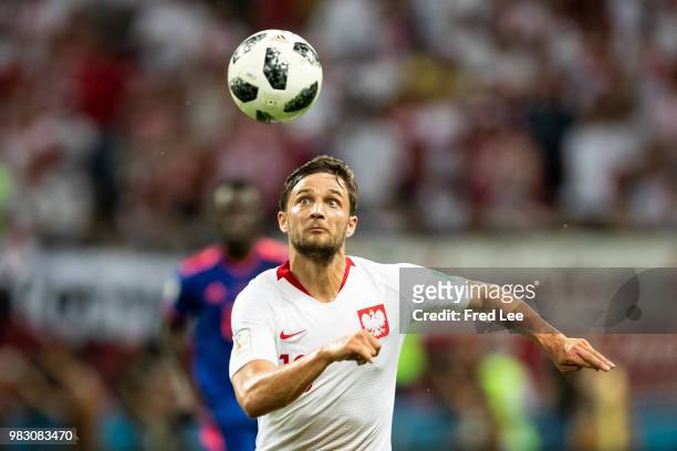 Bartosz Bereszynski of Poland in action during the 2018 FIFA World Cup Russia Group H match between Poland and Colombia at the Kazan Arena in Kazan,...