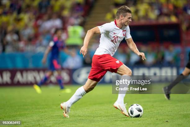 Lukasz Piszczek of Poland in action during the 2018 FIFA World Cup Russia Group H match between Poland and Colombia at the Kazan Arena in Kazan,...