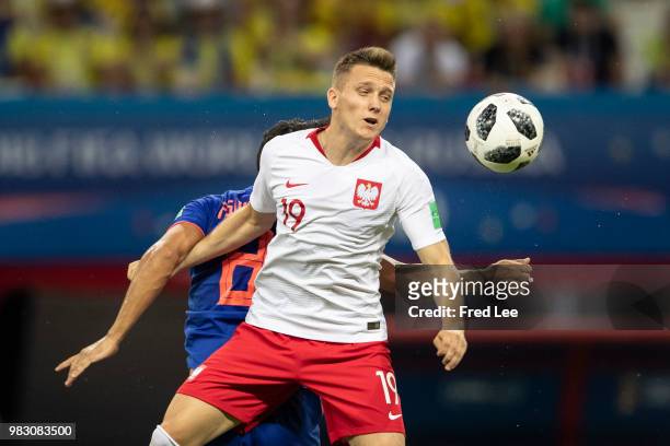 Piotr Zielinski of Poland in action during the 2018 FIFA World Cup Russia Group H match between Poland and Colombia at the Kazan Arena in Kazan,...