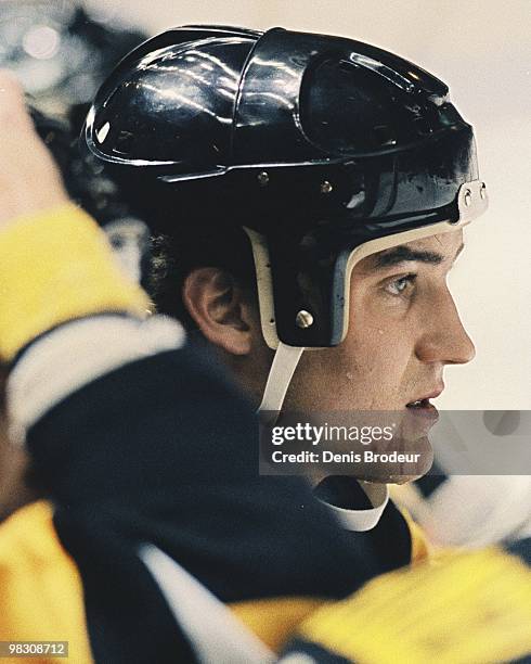 Mario Lemieux of the Pittsburgh Penguins skates against the Montreal Canadiens in the 1990's at the Montreal Forum in Montreal, Quebec, Canada.