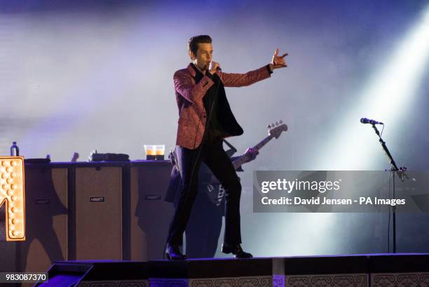 Brandon Flowers of The Killers performs on stage during the Isle of Wight festival at Seaclose Park, Newport.