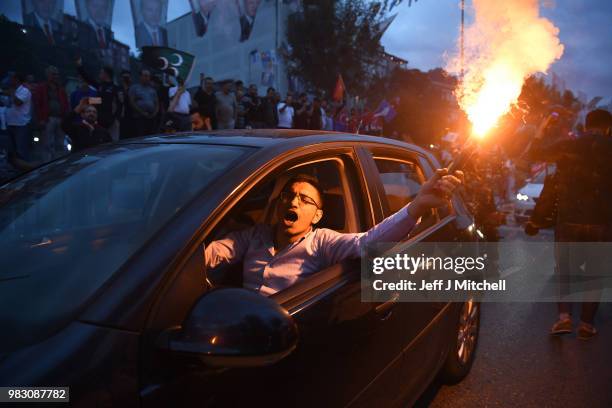 Erdogan's supporters celebrate outside the AK party headquarters on June 24, 2018 in Istanbul, Turkey. Turkey's President Recep Tayyip Erdogan has...