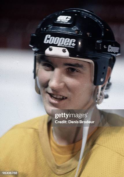 Mario Lemieux of the Pittsburgh Penguins skates against the Montreal Canadiens in the 1980's at the Montreal Forum in Montreal, Quebec, Canada.