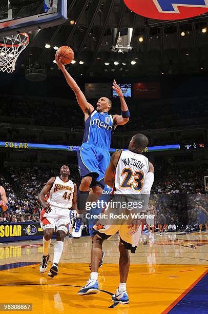 Shawn Marion of the Dallas Mavericks shoots a layup against C.J. Watson of the Golden State Warriors during the game at Oracle Arena on March 27,...