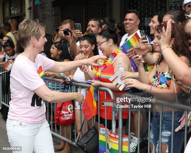 Cynthia Nixon attends the 2018 NYC Pride March on June 24, 2018 in New York City.