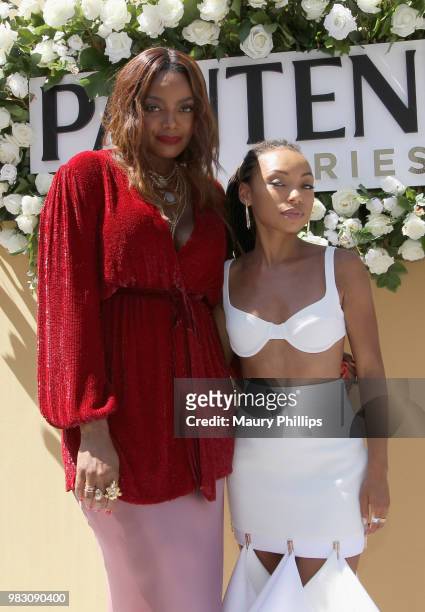 Tai Beauchamp and Logan Browning attend the Pantene Style Stage during the 2018 BET Awards at Microsoft Theater on June 24, 2018 in Los Angeles,...