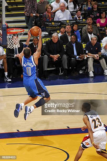 Shawn Marion of the Dallas Mavericks takes the ball to the basket during the game against the Golden State Warriors at Oracle Arena on March 27, 2010...
