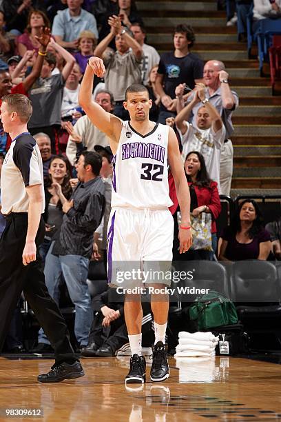 Francisco Garcia of the Sacramento Kings celebrates after a play during the game against the Milwaukee Bucks at Arco Arena on March 19, 2010 in...