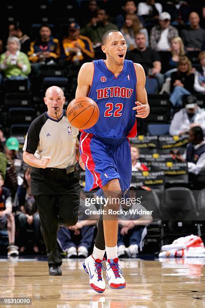 Tayshaun Prince of the Detroit Pistons drives the ball up court during the game against the Golden State Warriors on February 27, 2009 at Oracle...