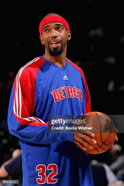 Richard Hamilton of the Detroit Pistons holds on to the ball before the game against the Golden State Warriors on February 27, 2009 at Oracle Arena...