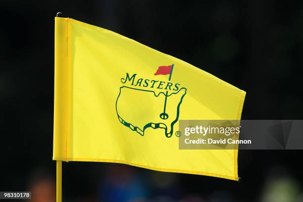 Flag with the Augusta National logo is seen during the Par 3 Contest prior to the 2010 Masters Tournament at Augusta National Golf Club on April 7,...