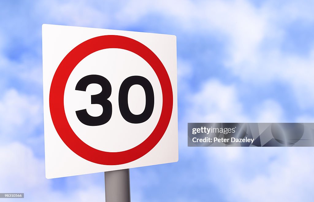 Warning 30MPH road sign