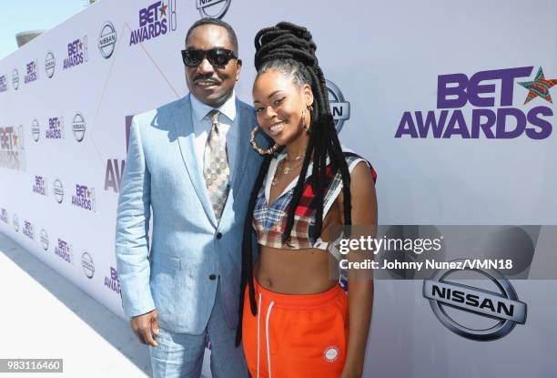 Clifton Powell and Bri Steves attend the 2018 BET Awards at Microsoft Theater on June 24, 2018 in Los Angeles, California.