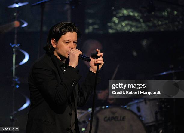 French singer Benjamin Biolay performs at the Palau de la Musica on April 7, 2010 in Barcelona, Spain.
