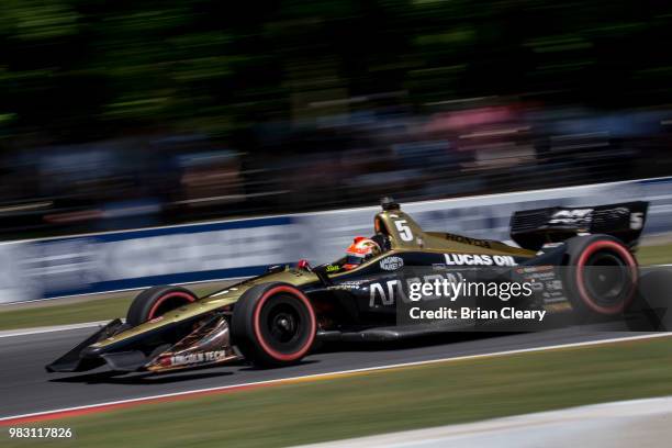 James Hinchcliffe, of Canada, drives the Honda IndyCar on the track during the Verizon IndyCar Series Kohler Grand Prix at Road America on June 24,...