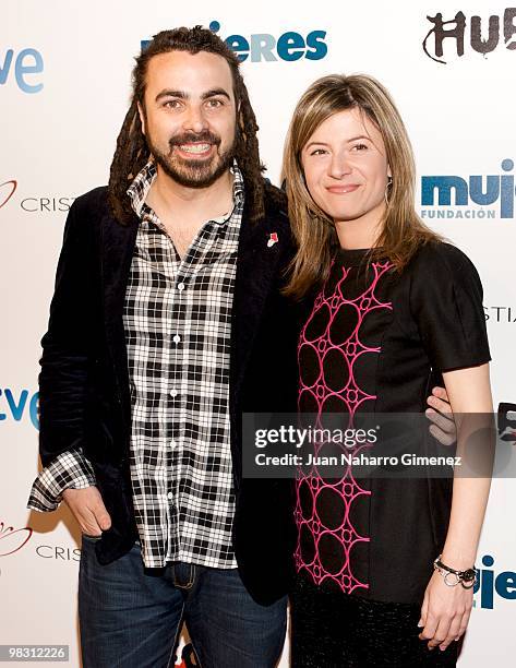 Huecco and Bibiana Aido attend the event where Huecco receives the Platinum disc on April 7, 2010 in Madrid, Spain.