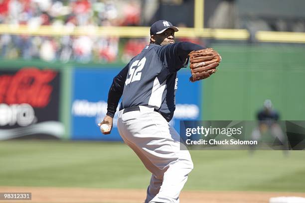 New York Yankees CC Sabathia in action, pitching vs Philadelphia Phillies during spring training game at Bright House Field. Clearwater, FL 3/4/2010...