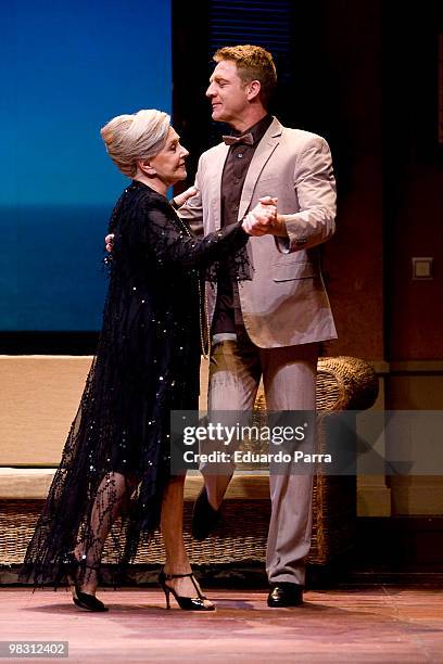 Actor Juanjo Artero and actress Lola Herrera rehearse for the play 'Seis clases de baile en seis semanas' at Bellas Artes Theatre on April 7, 2010 in...