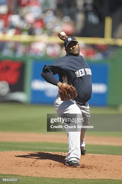 New York Yankees CC Sabathia in action, pitching vs Philadelphia Phillies during spring training game at Bright House Field. Clearwater, FL 3/4/2010...