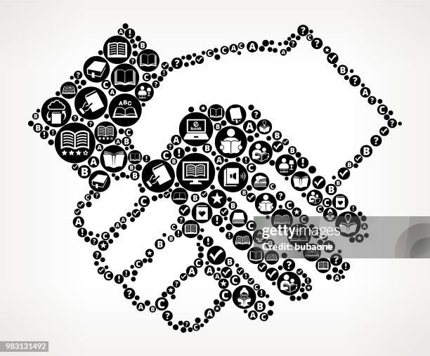 handshake books and reading icon pattern background - dealing cards stock illustrations