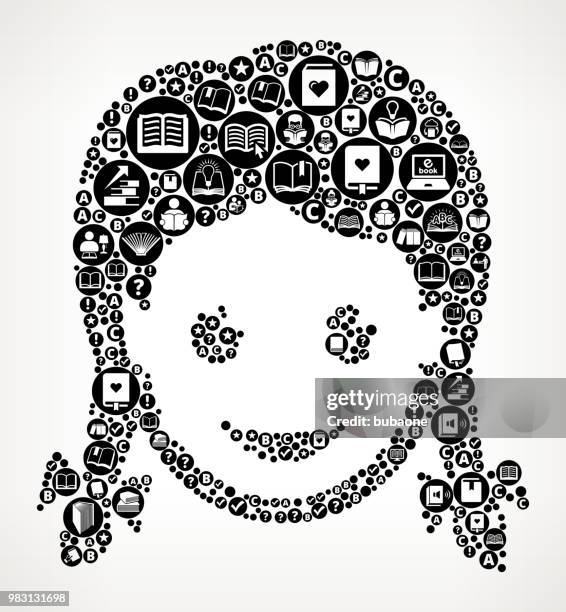girl books and reading icon pattern background - child computer white background stock illustrations