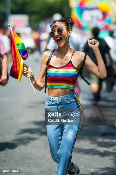 Victoria Justice attends the 2018 New York City Pride March on June 24, 2018 in New York City.