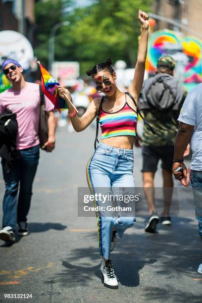 Victoria Justice attends the 2018 New York City Pride March on June 24, 2018 in New York City.