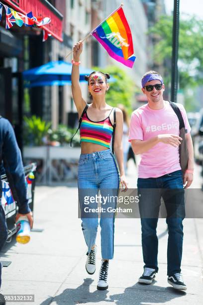 Victoria Justice attends the 2018 New York City Pride March on June 24, 2018 in New York City.