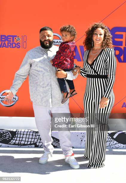 Khaled, Asahd Tuck Khaled, and Nicole Tuck attend the 2018 BET Awards at Microsoft Theater on June 24, 2018 in Los Angeles, California.